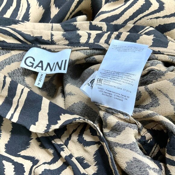 Ganni Wrap Dress Tiger Stripe Tan Black Animal Print (38, 6) - Picture 6 of 8